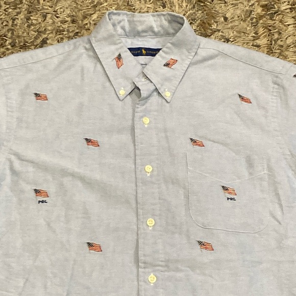 Ralph Lauren Blue Red Casual Button Shirt USA embroidered American flag sz large - Picture 4 of 10
